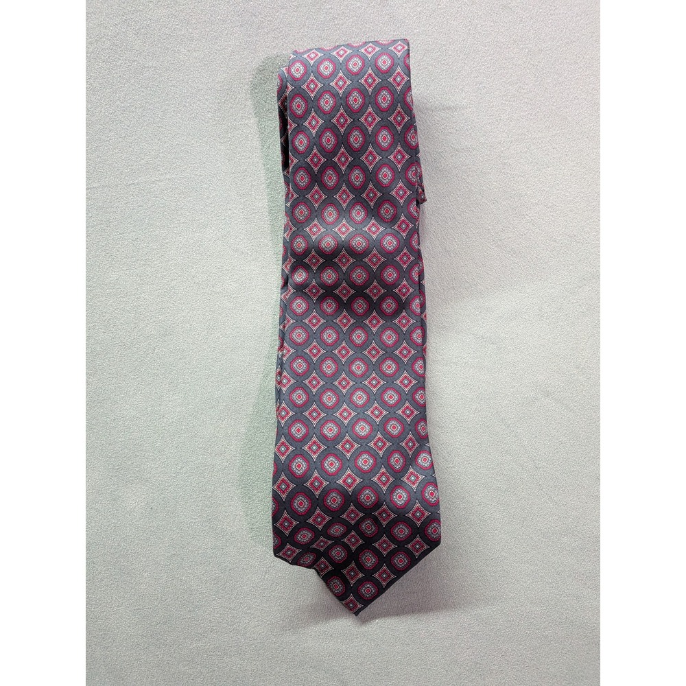 Mens Geometric Medallion Silk Tie Red Teal Grey Formal Necktie